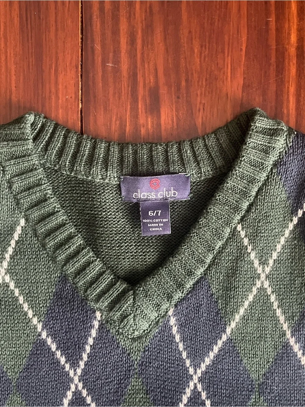 Class Club Boys 6/7 Green Argyle Sweater Vest